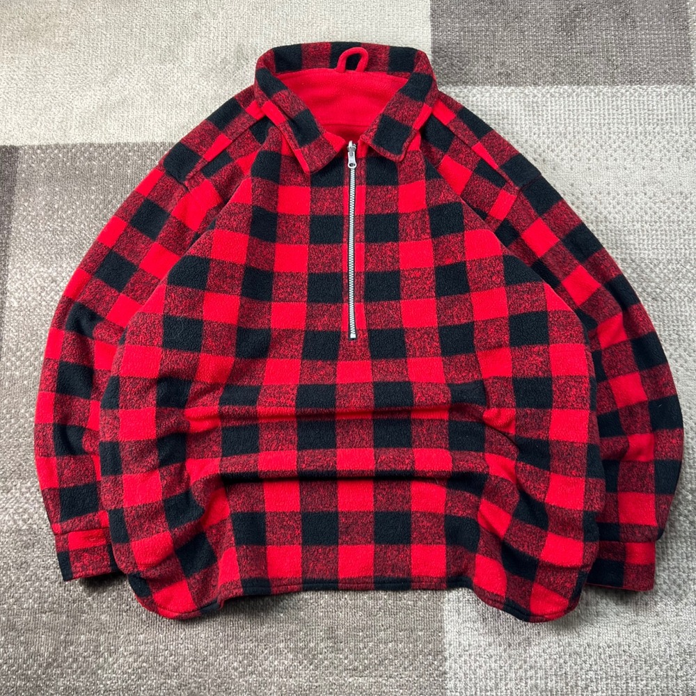 Marlboro Reversible Adventure Team Buffalo Plaid Fleece Quarter‎ Zip Pullover XL